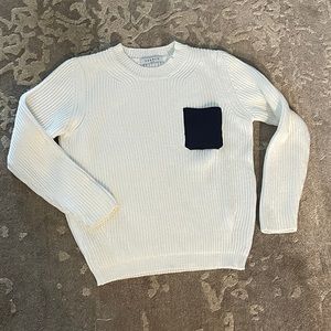 Sandro white rubbed sweater with navy pocket Size 3
